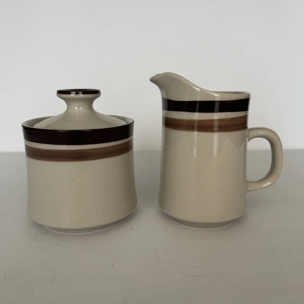 Trend‎ Choc Creamer & Sugar Bowl with Lid Stone Ware Japan 3 Piece Set Vintage